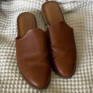 Brown Leather Slip-On Mules
